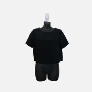 Cuyana size XS Silk Cropped Top Blouse Black Short Sleeve Basic